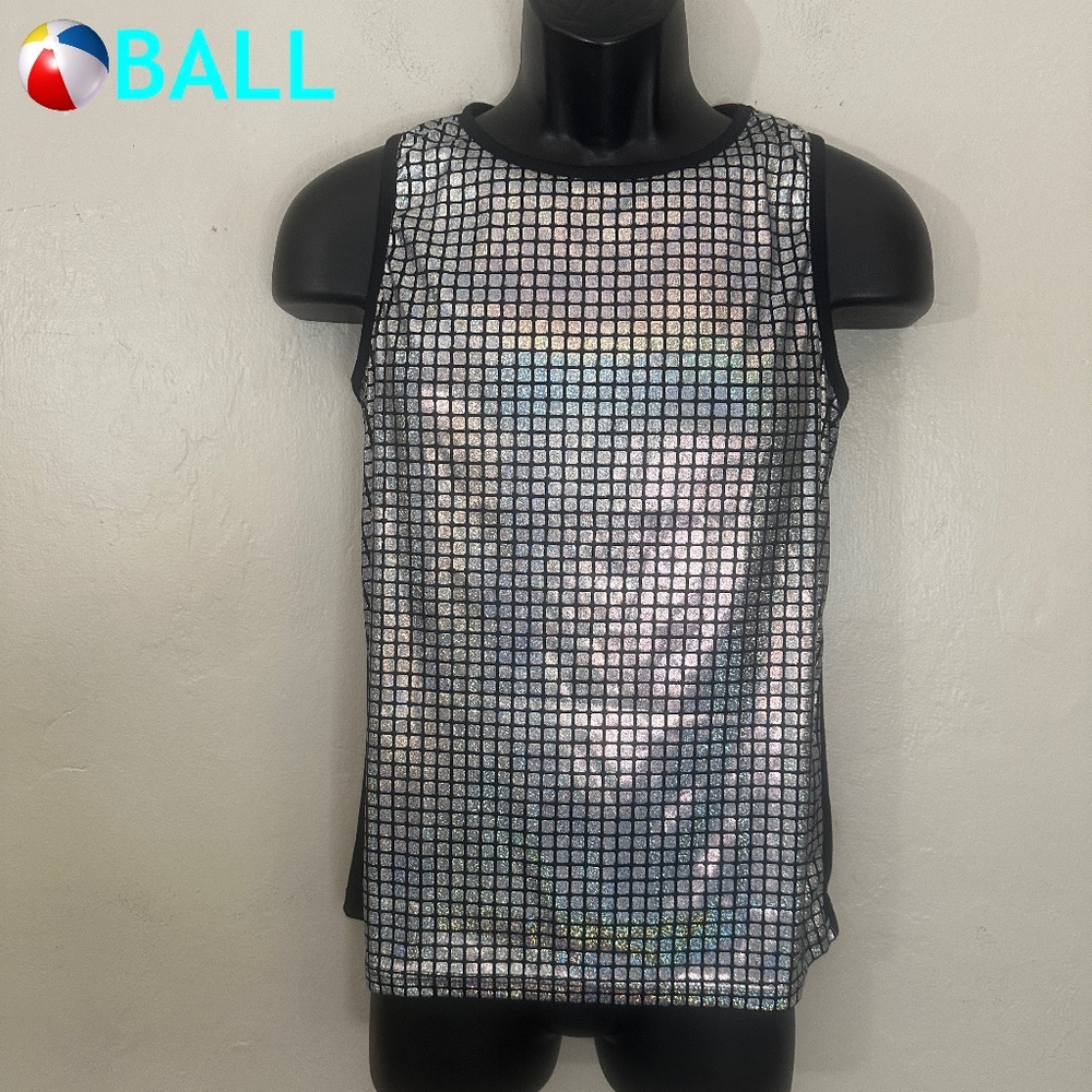 Ball Metallic Grid Tank Top 19" armpit to armpit Gently worn Nylon / spandex